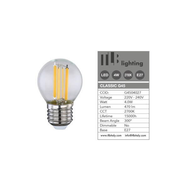 Sfera LED G45 4W 2700K E27 TLB - IdeaDiLuce