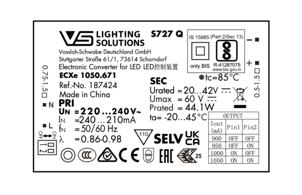 Alimentatore LED 44W 900-1050mA VOSSLOH