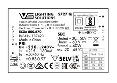 Alimentatore LED 40W 500-800mA VOSSLOH