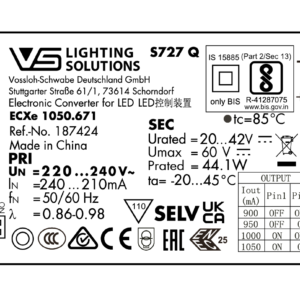 Driver LED 44W 900-1050mA VOSSLOH
