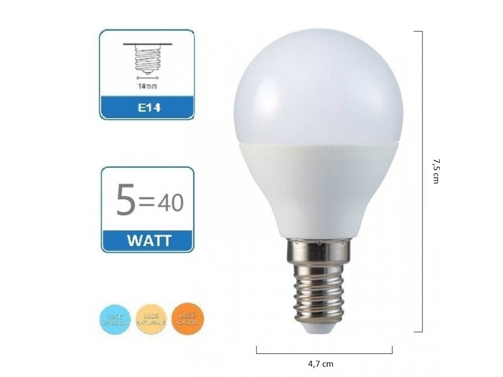 Sfera LED G45 5W 3000K E14 TLB - immagine 3