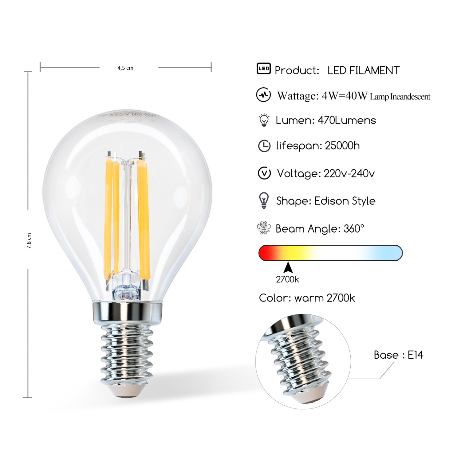 Sfera LED 4W 2700K E14 TLB
